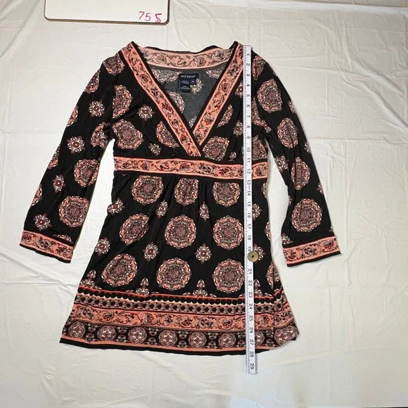 Max Edition Womens Pink Black Medallion Empire Waist Tunic Top 3/4 Sleeve M Y2K - Picture 2 of 7